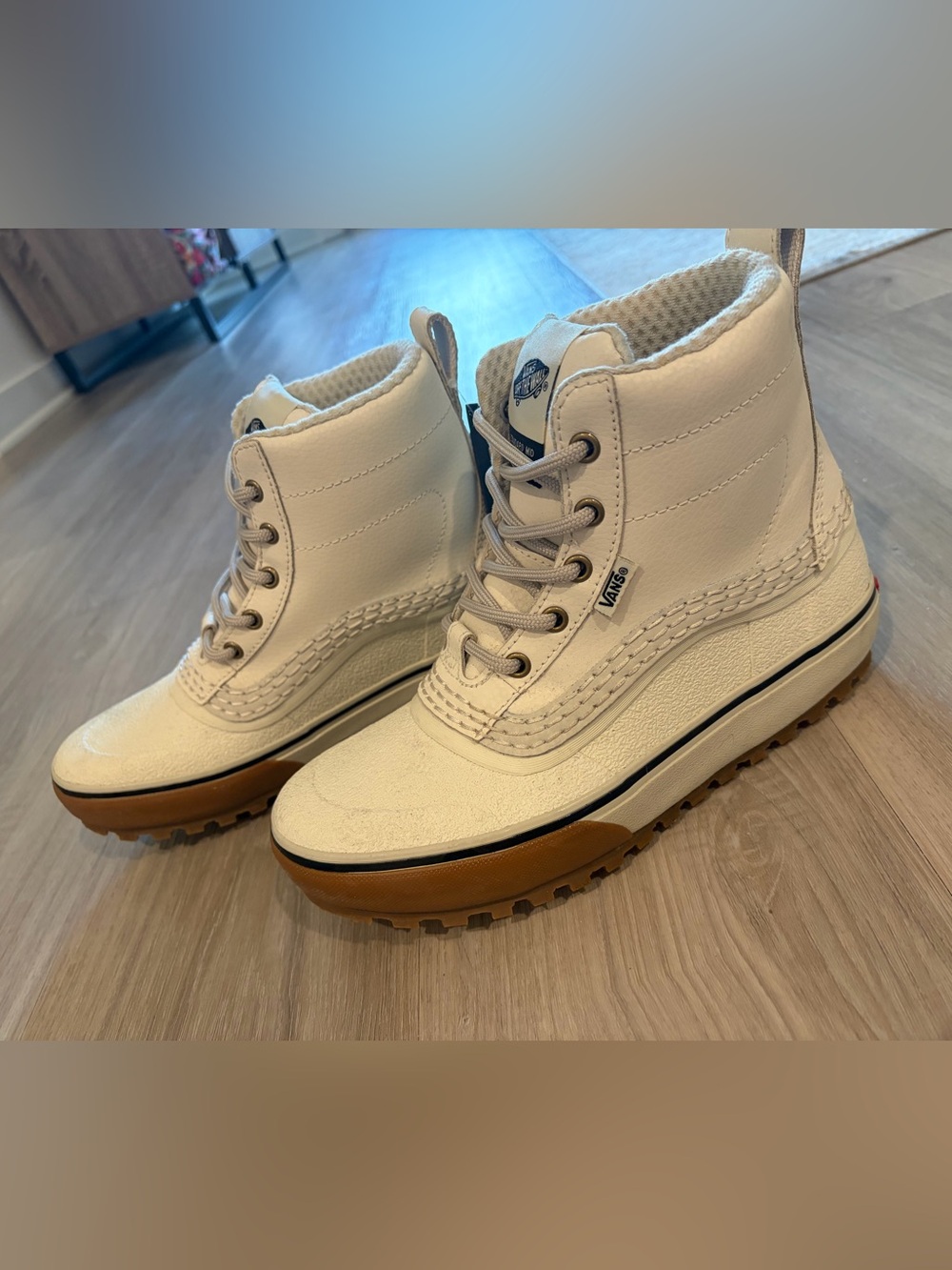 Vans Cream High-Top Boots with Gum Outsole